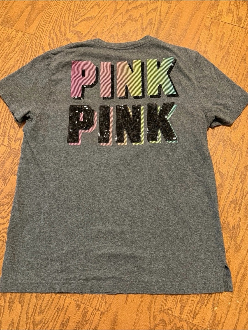VS Pink Vintage Sequin Back Graphic- T-shirt- Size Large